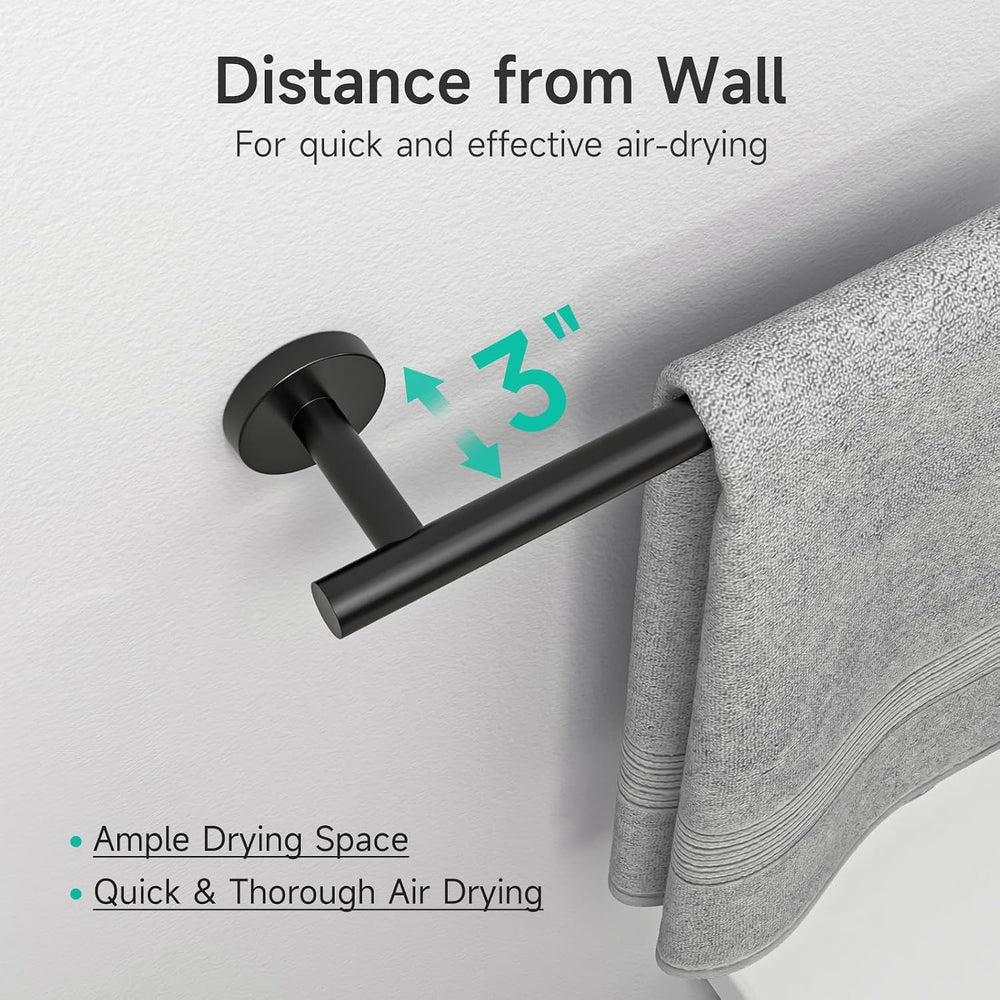USHOWER 8PCS Matte Black Bathroom Hardware Set, 24-Inch Towel Bar Set