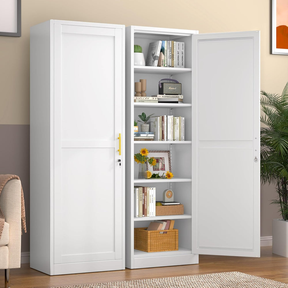 Tall Metal Narrow Bathroom Storage Locker Cabinet 67" H, White Kitchen P...