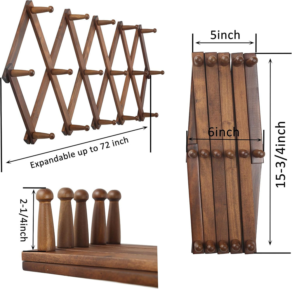 WEBI Accordion Wall Hanger, Wooden Coat Rack Wall Mounted, Hat & Cap Hook...