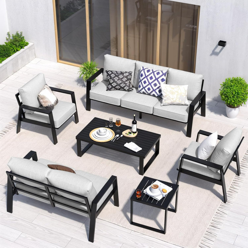 2 Pieces Aluminum Outdoor Armchair, Oversized Patio Couch, Modern Sofa All We...