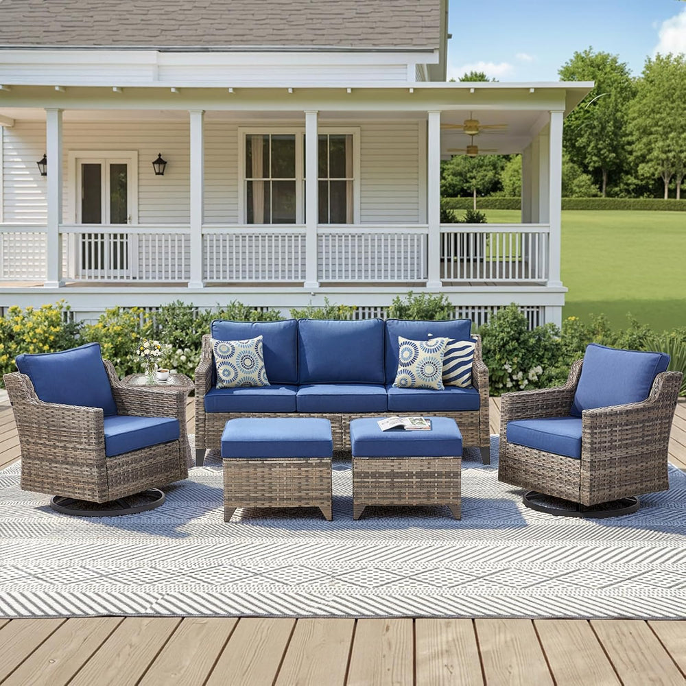 6 Piece Outdoor Patio Wicker Furniture Sets-High Back Outdoor Conversation Se...