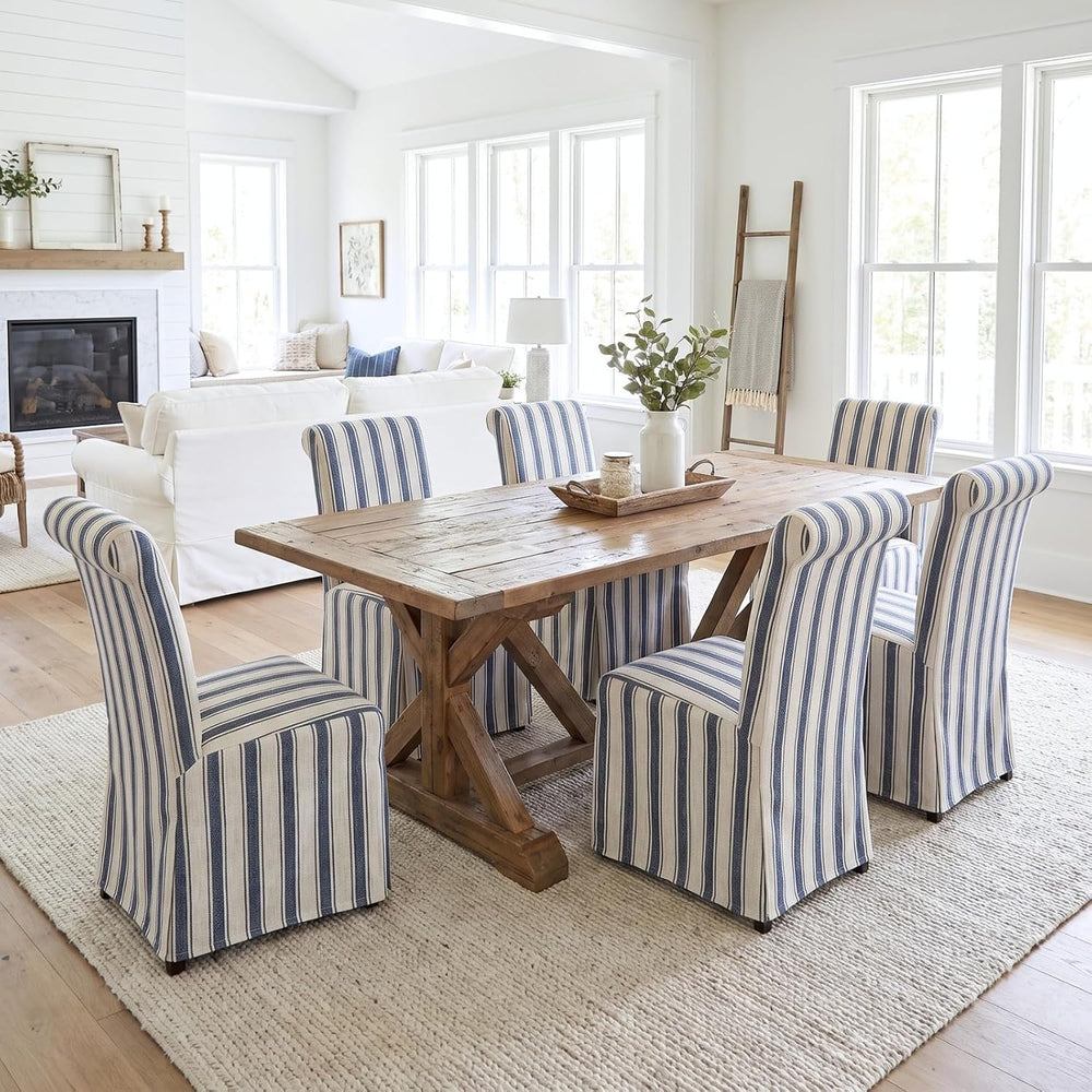 chairus Slipcovered Upholstered Parsons Dining Chairs Set of 2, Blue Stripe