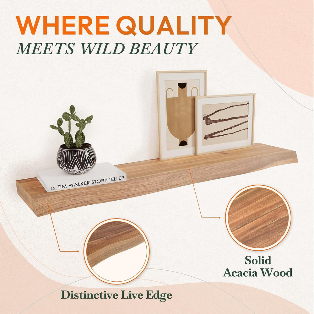 Howizz 24'' Live Edge Floating Shelves for Wall, Acacia Wood Wall Mou...