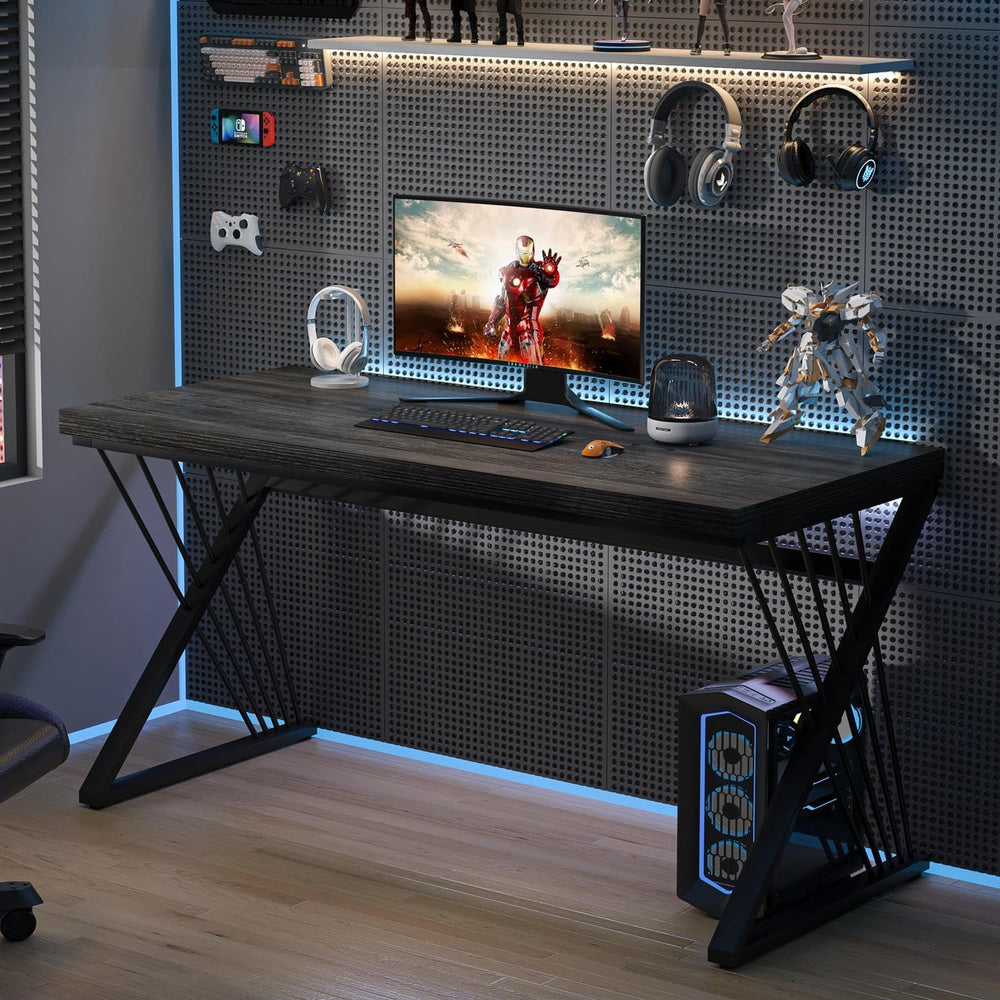 FOLUBAN Modern Home Office Desk, Rustic Wood and Metal Computer Desk, Writing...