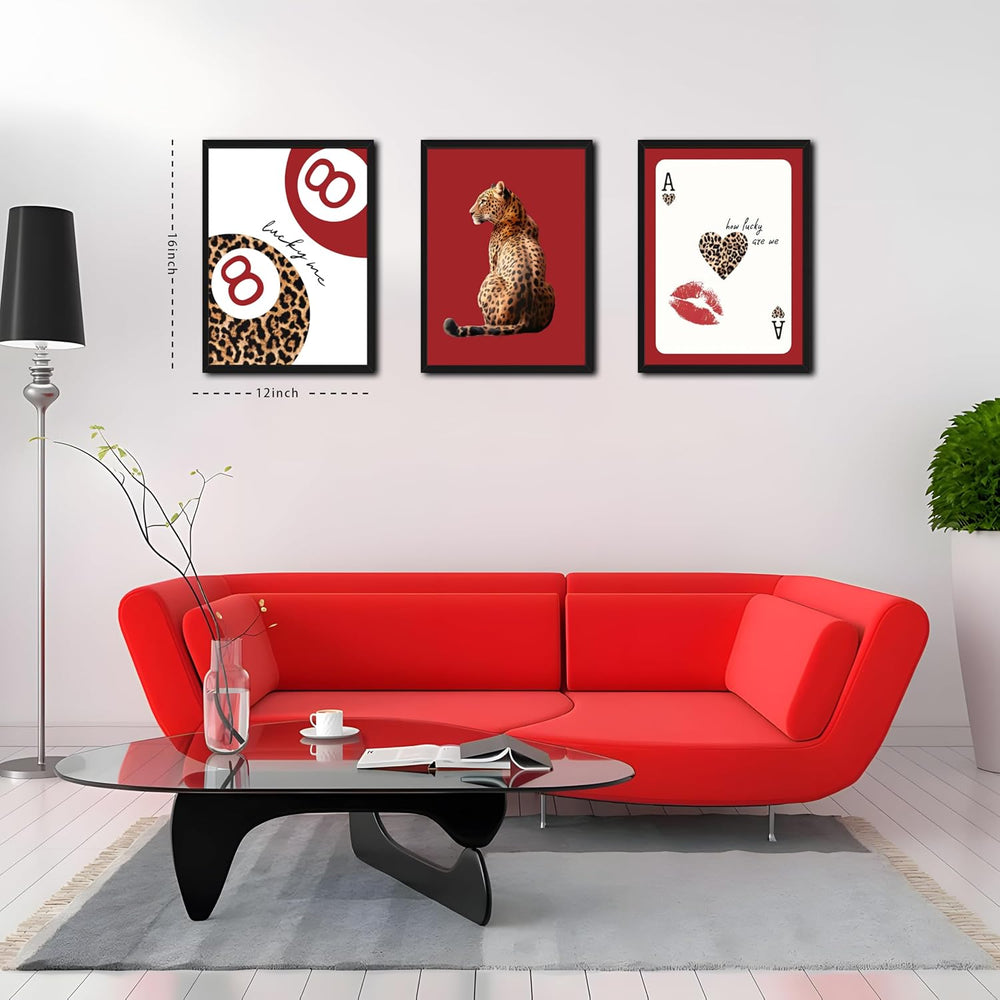 Framed Trendy Leopard Wall Art Set of 3, Red Funky Preppy Cheetah Wall Decor ...