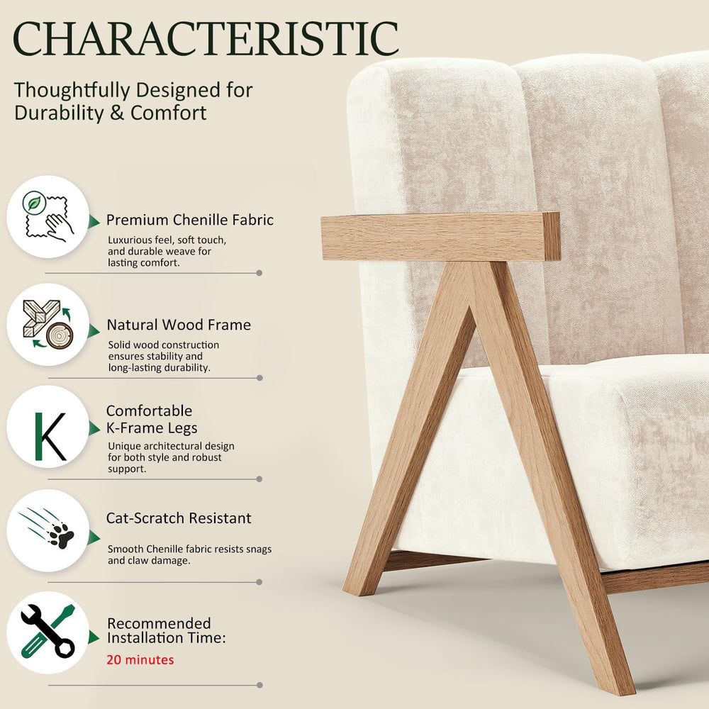 Modern Accent Chair for Living Room Bedroom,Comfy Chenille Reading Chair with...