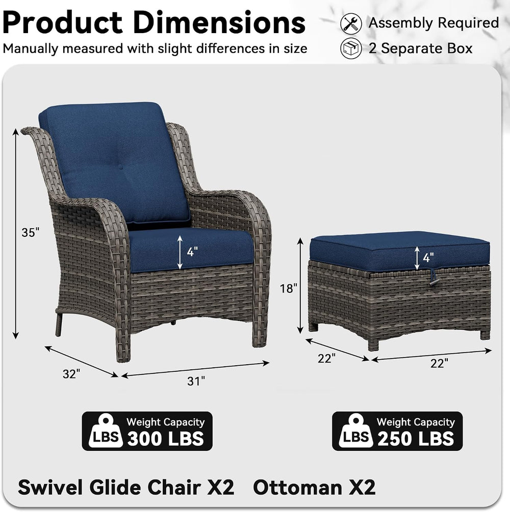 4 Piece Outdoor Wicker Patio Furniture Set, Patio Chairs Set with Thickened O...