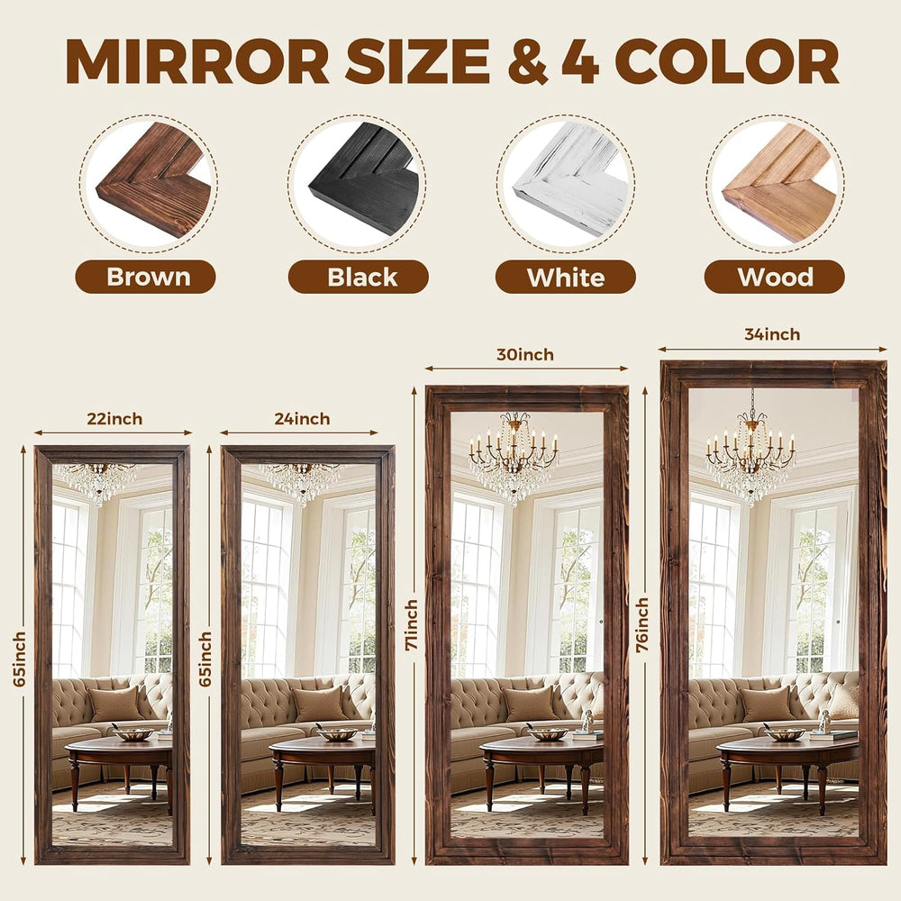 Full Length Mirror, 76 x 34 Inch Solid Wood Floor Mirror, Brown