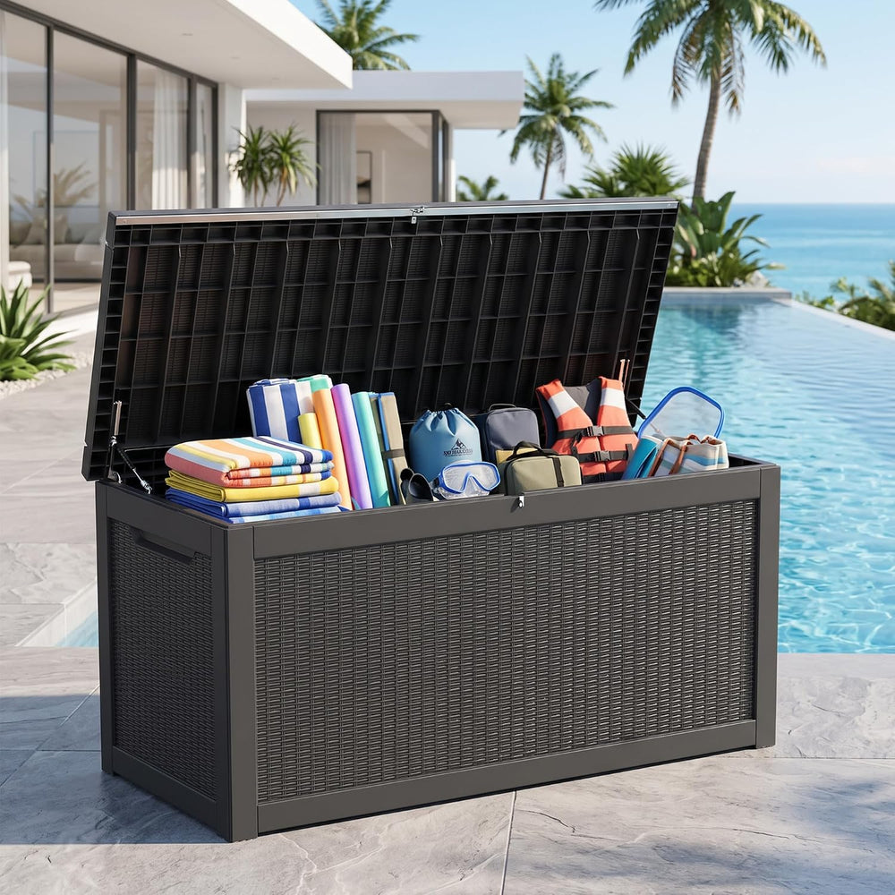 380 Gallon Outdoor Storage Box, Extra Large Waterproof Resin Deck Box with Lo...