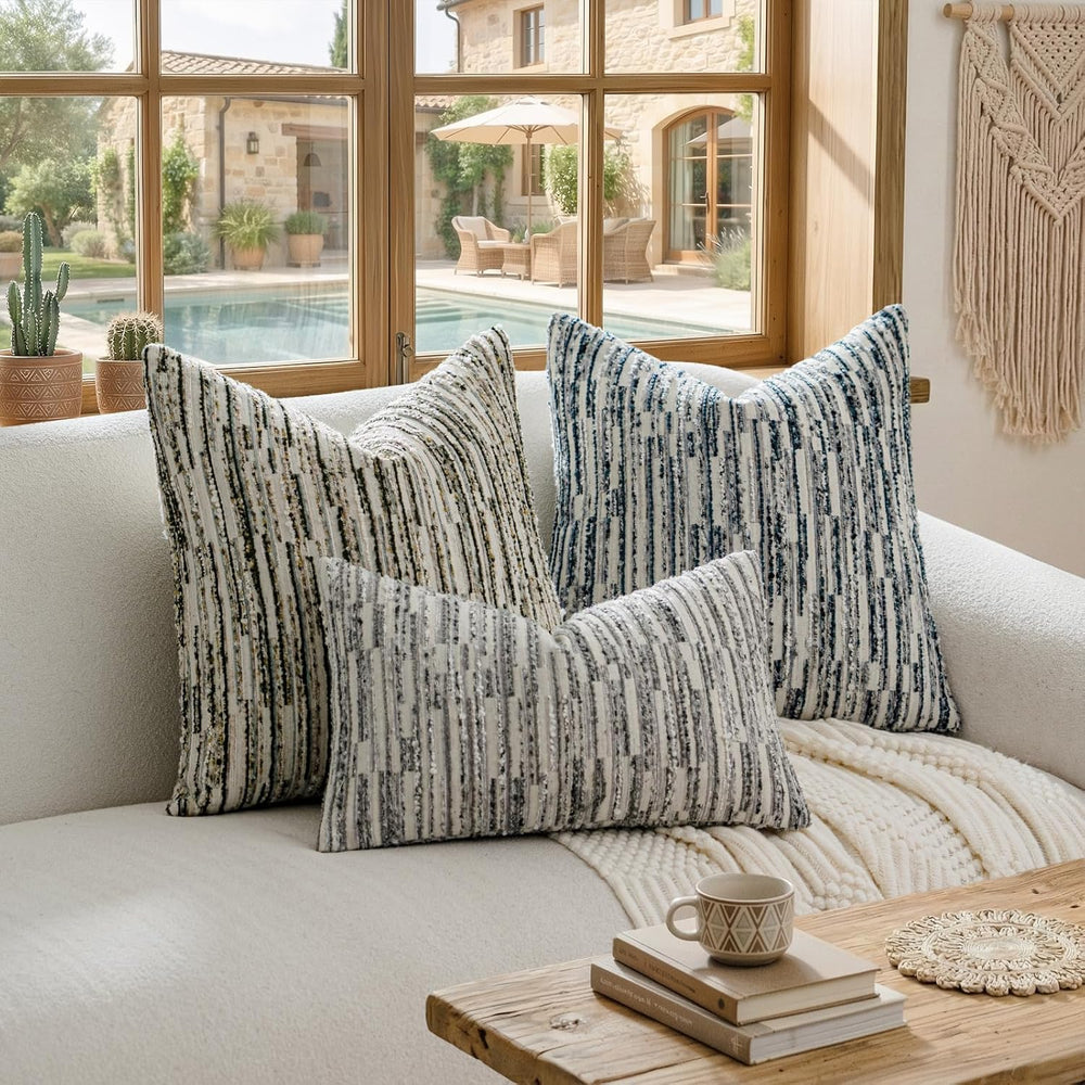 Boho Striped Decorative Throw Pillow Covers 26"X26" Set of 2,Moss G...
