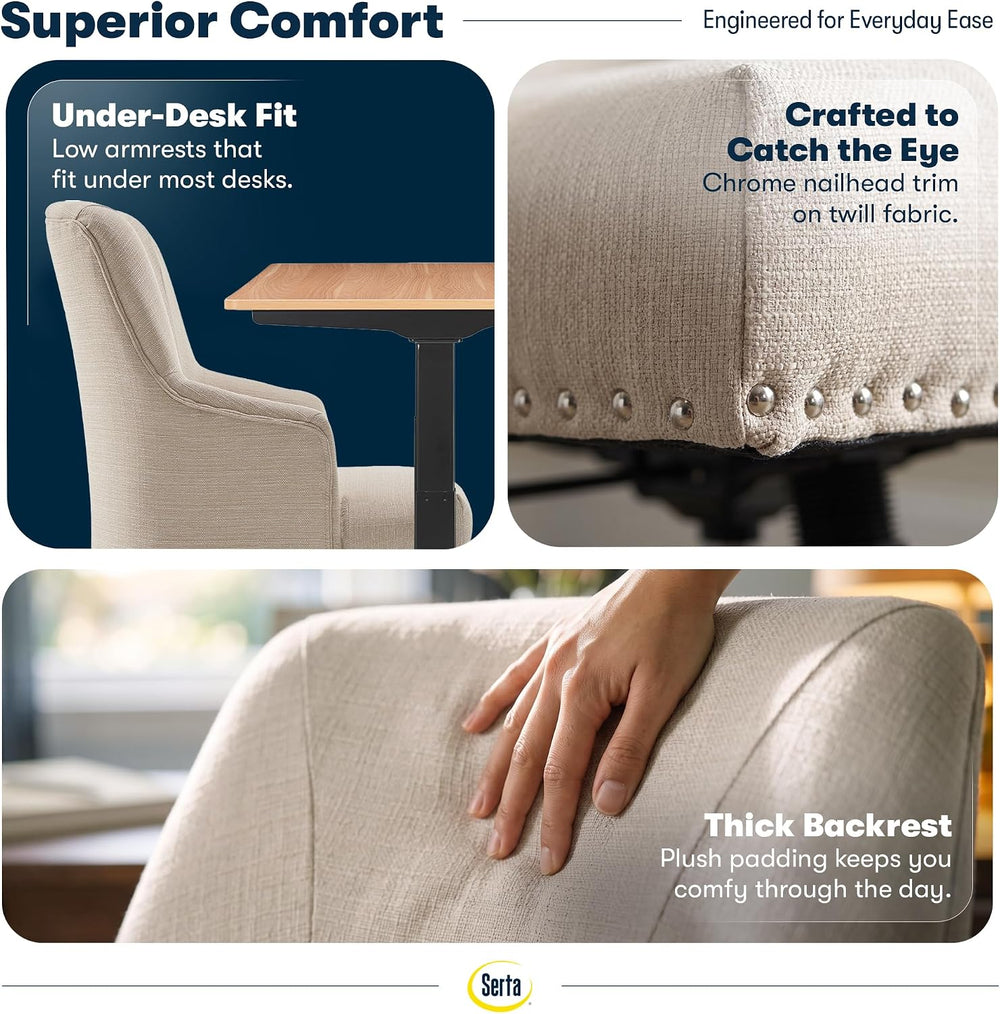 Serta Leighton Home Office Desk Chair, Mid-Back with Chrome Nailheads, Memory...