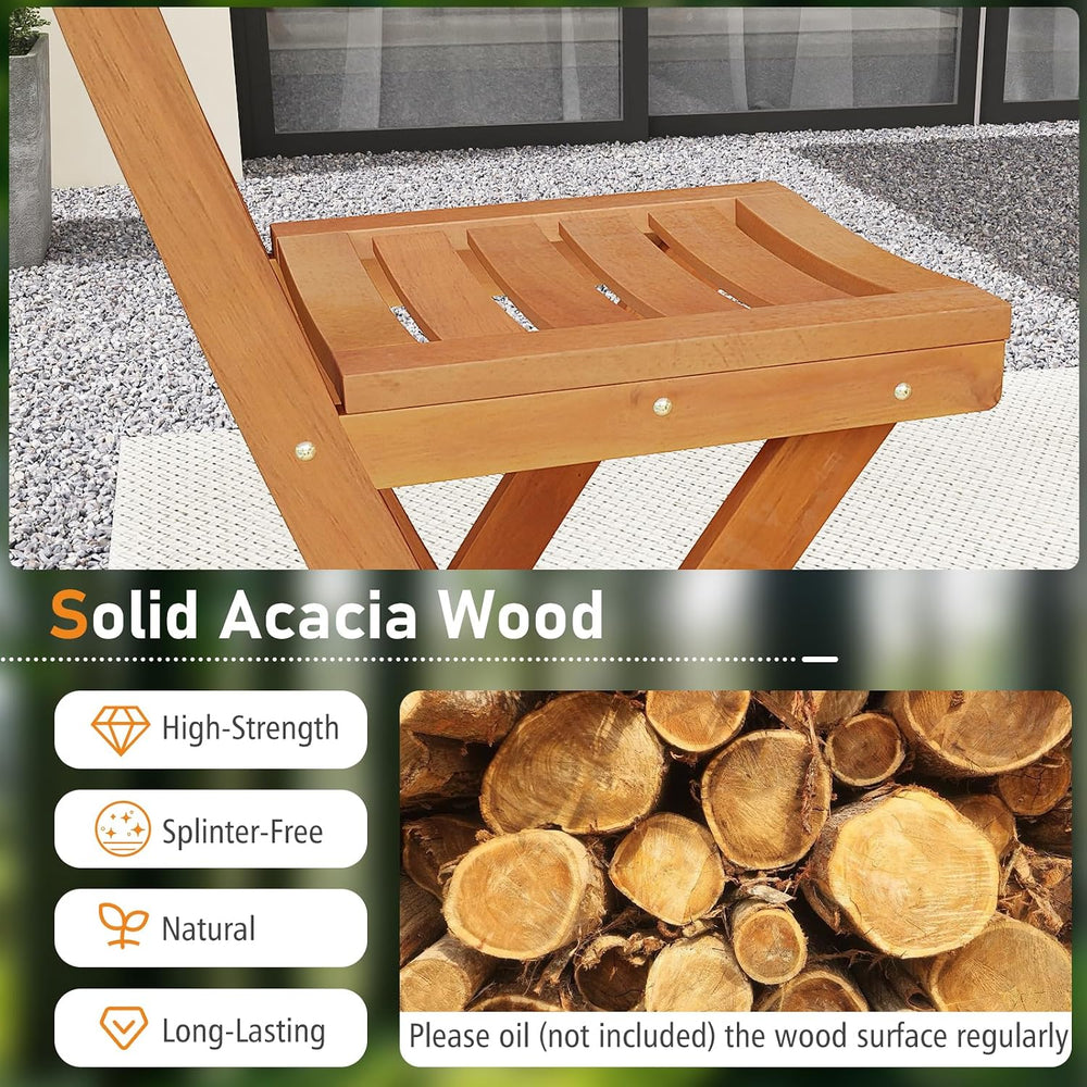 Tangkula Patio Folding Barstool Set of 2, Outdoor Portable High Top Acacia Wo...