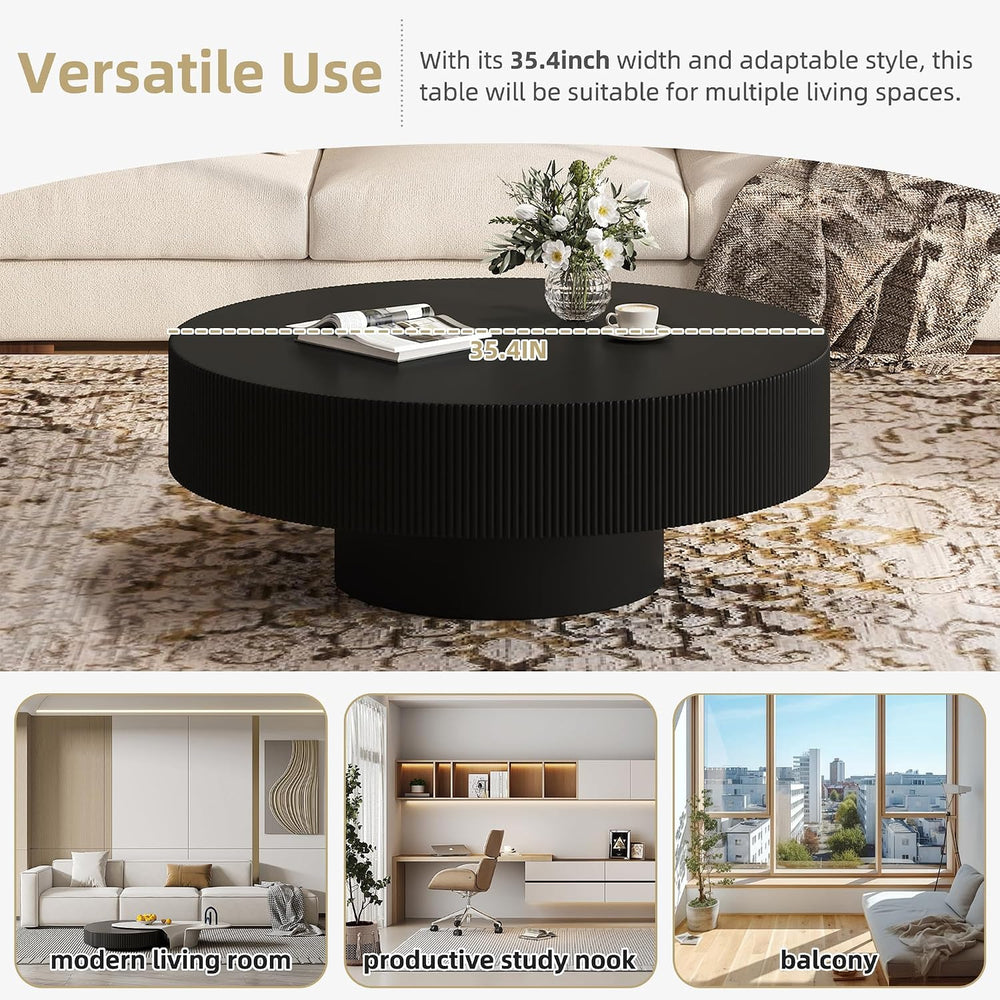 Merax Modern 35.4 Inch Round Large Coffee Table with Sturdy Base, Wood Circle...