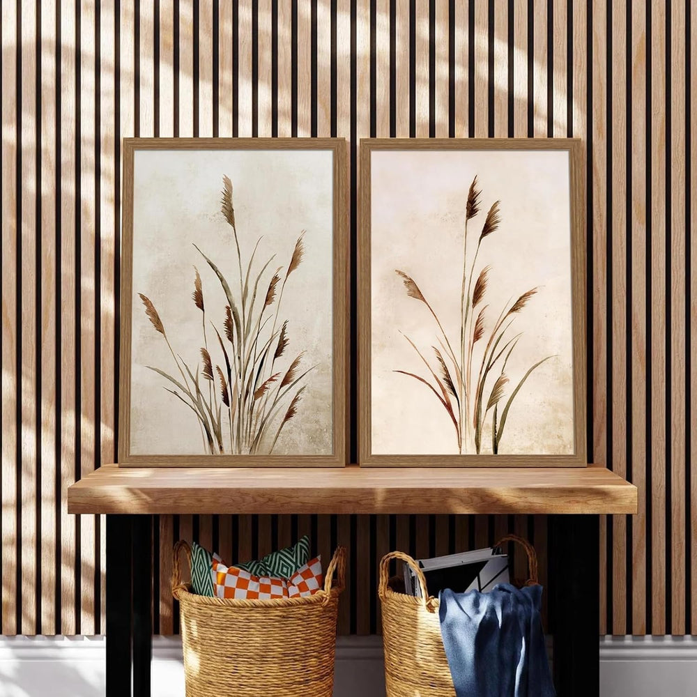 2 Pcs Framed Reed Wall Art, 12x16 Inch Boho Botanical Canvas Wall Decor, Mini...