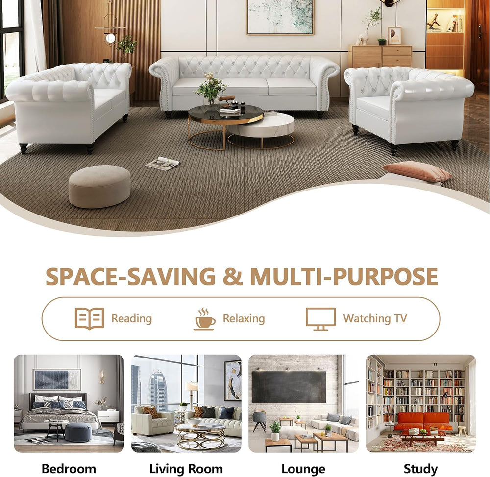 2 Piece Living Room Furniture Set, Faux Leather Loveseat and Chair Set, Mid C...