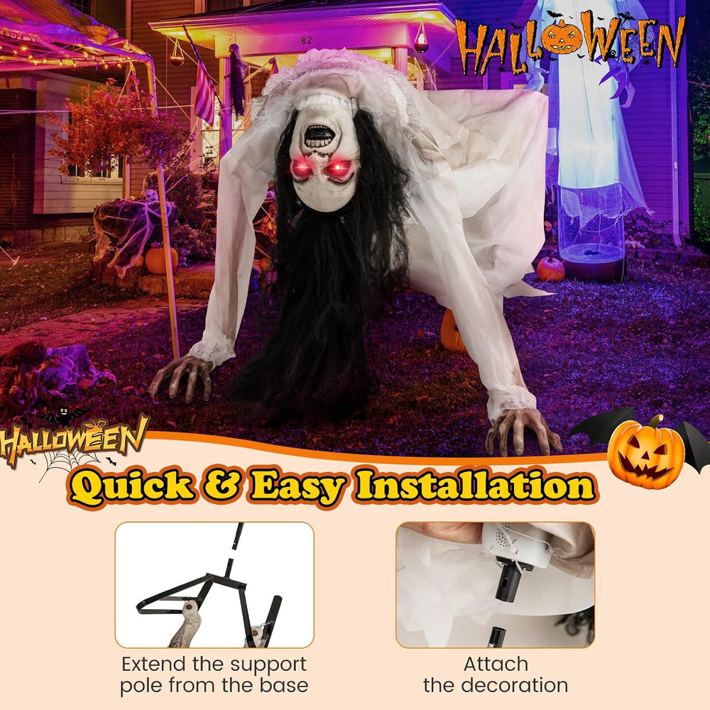 Tangkula Animated Halloween Crawling Woman with Glowing Eyes, Life Size