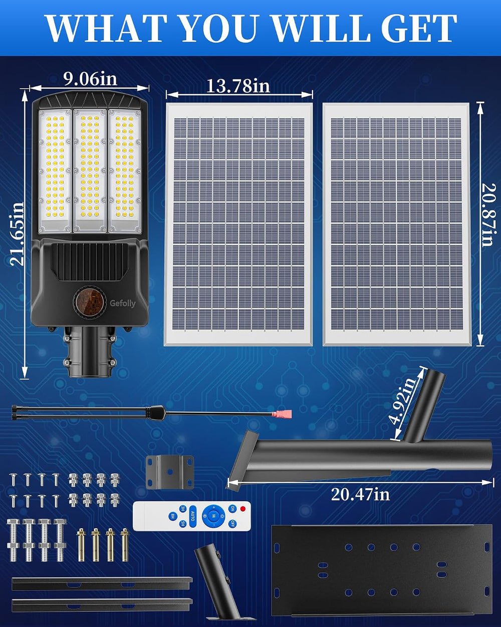 Gefolly SL-15000W Solar Street Lights Outdoor, Commercial Parking Lot Light