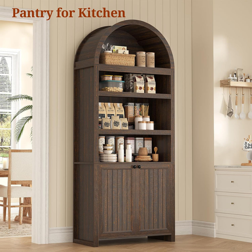 81" Tall Arched Cabinets,Bookcase with storage,Mid-Century Modern 6-Tier...