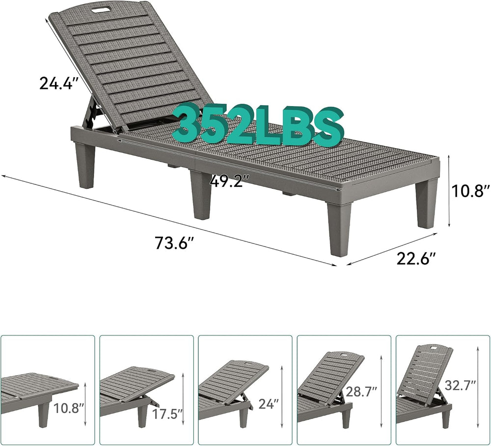 YITAHOME Outdoor Chaise Lounge Chair, Plastic Pool Chaise Lounge with 5-Posit...