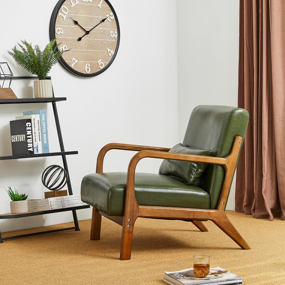 Glitzhome 2 Set Mid Century Hunter Green Accent Armchair, Single Reading Armc...