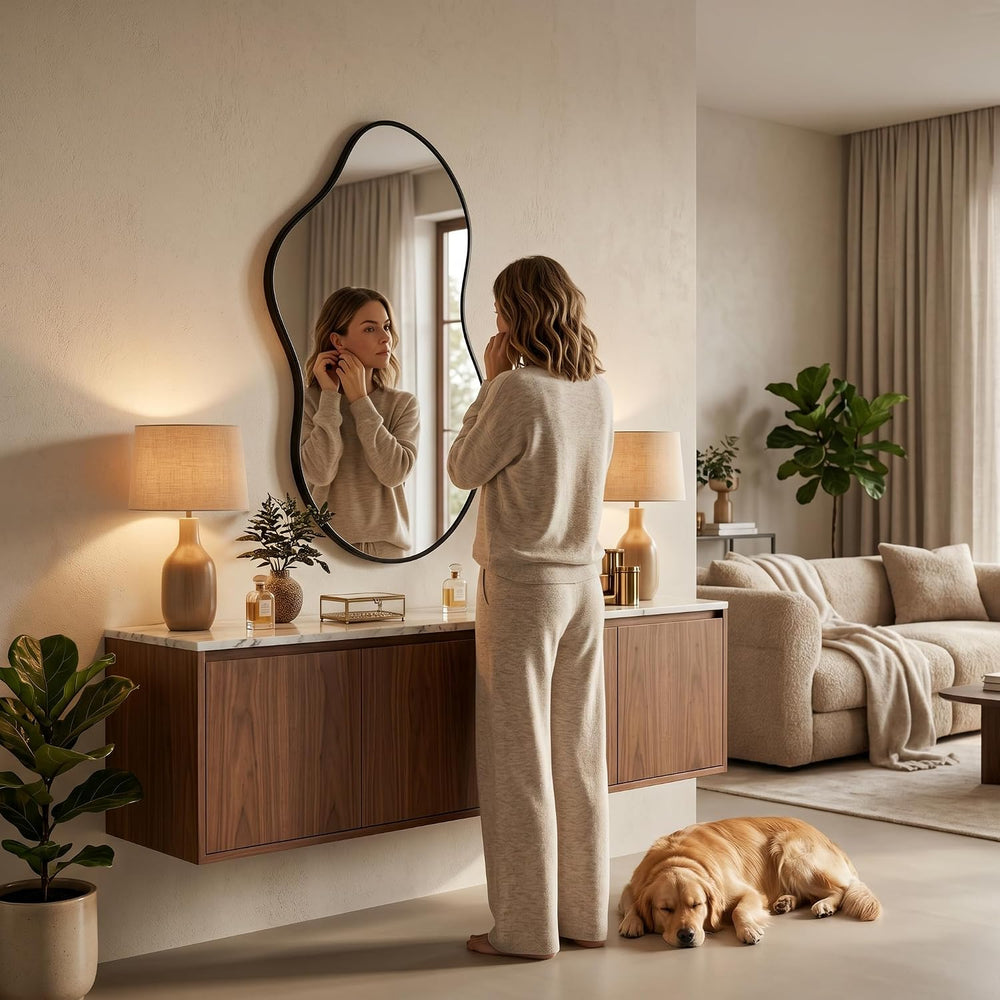 Irregular Asymmetrical Wall Mirror 26x48 Inches Decorative Tempered Glass