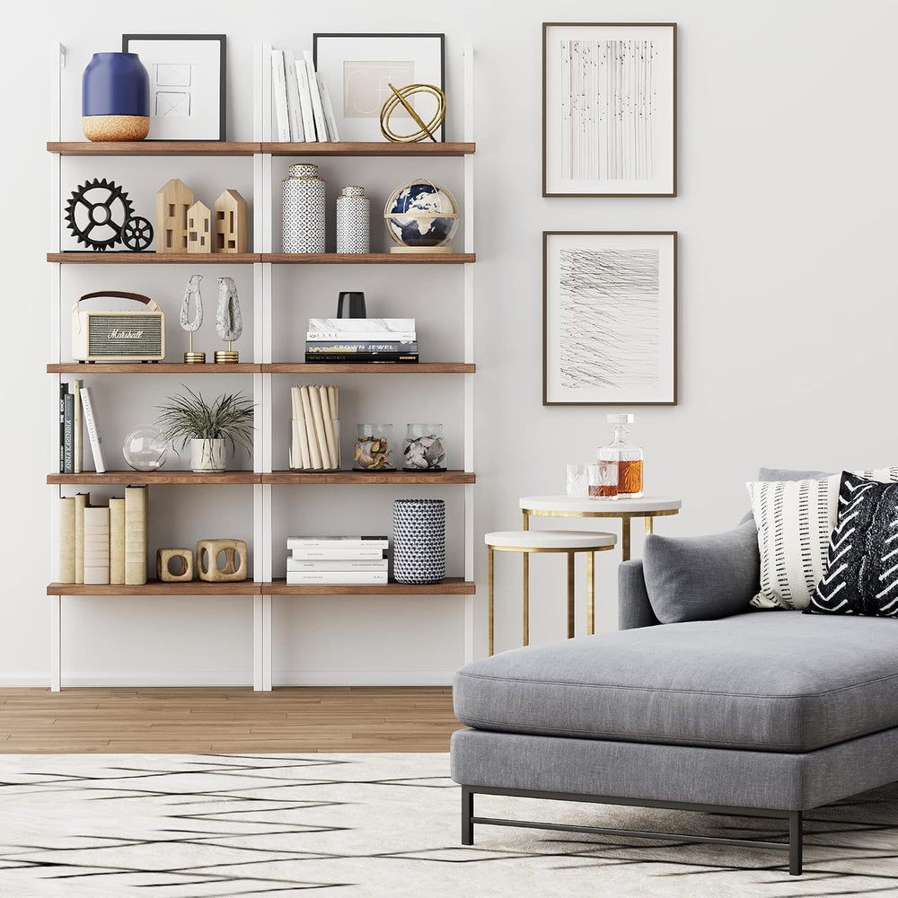 Nathan James Theo 5-Shelf Wood Modern Bookcase, Open Wall Mount Ladder Booksh...