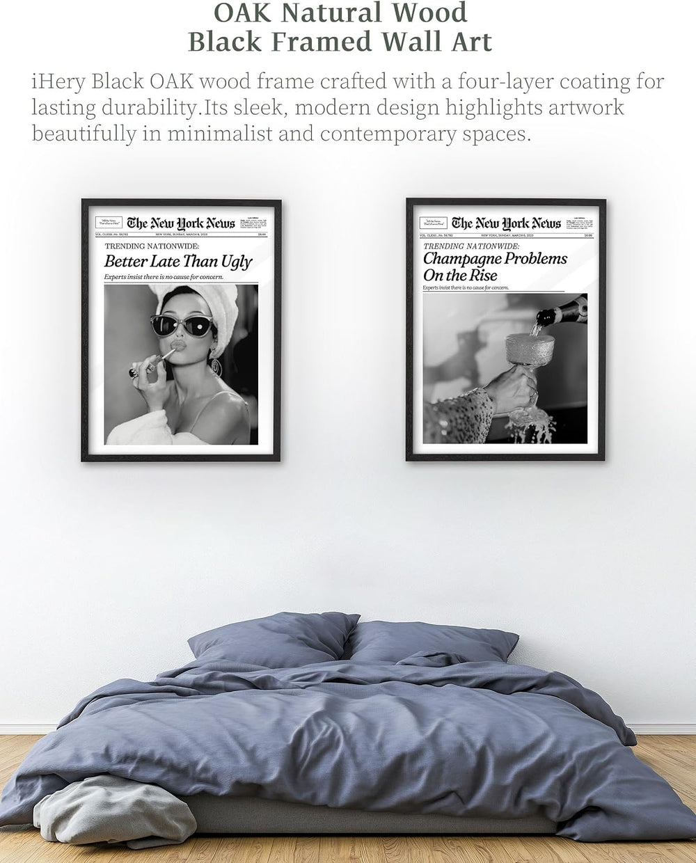 iHery 12x16in Audrey Hepburn Better Late Than Ugly Framed Bathroom Art
