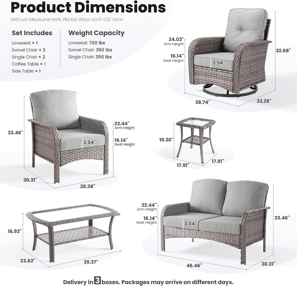 ovios 7 Pieces Patio Furniture Set, Outdoor Wicker Sofa with Swivel Glider Ch...