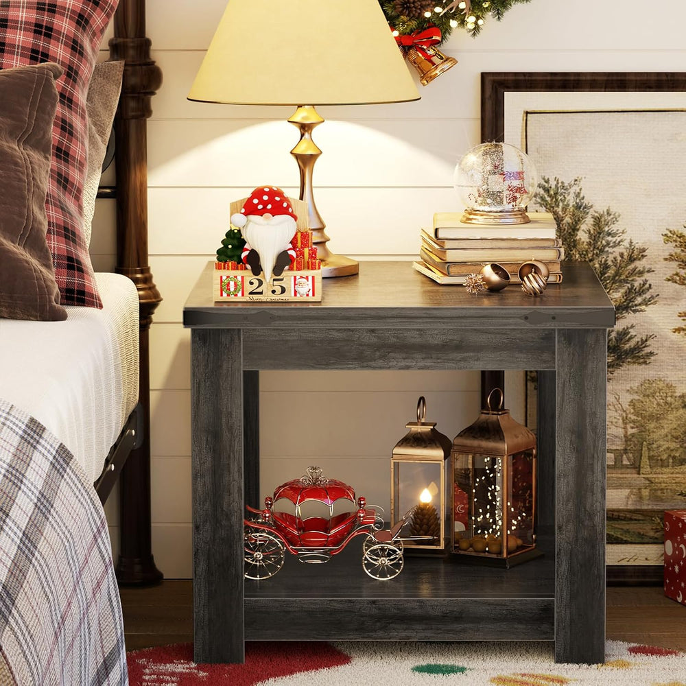 Homieasy 20" End Table with Storage Shelf, Farmhouse Bedside Table, Grey
