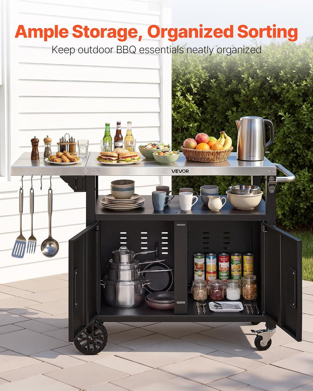 VEVOR Outdoor Grill Cart with Storage Cabinet, 48.9 Inch Grill Table, Waterpr...