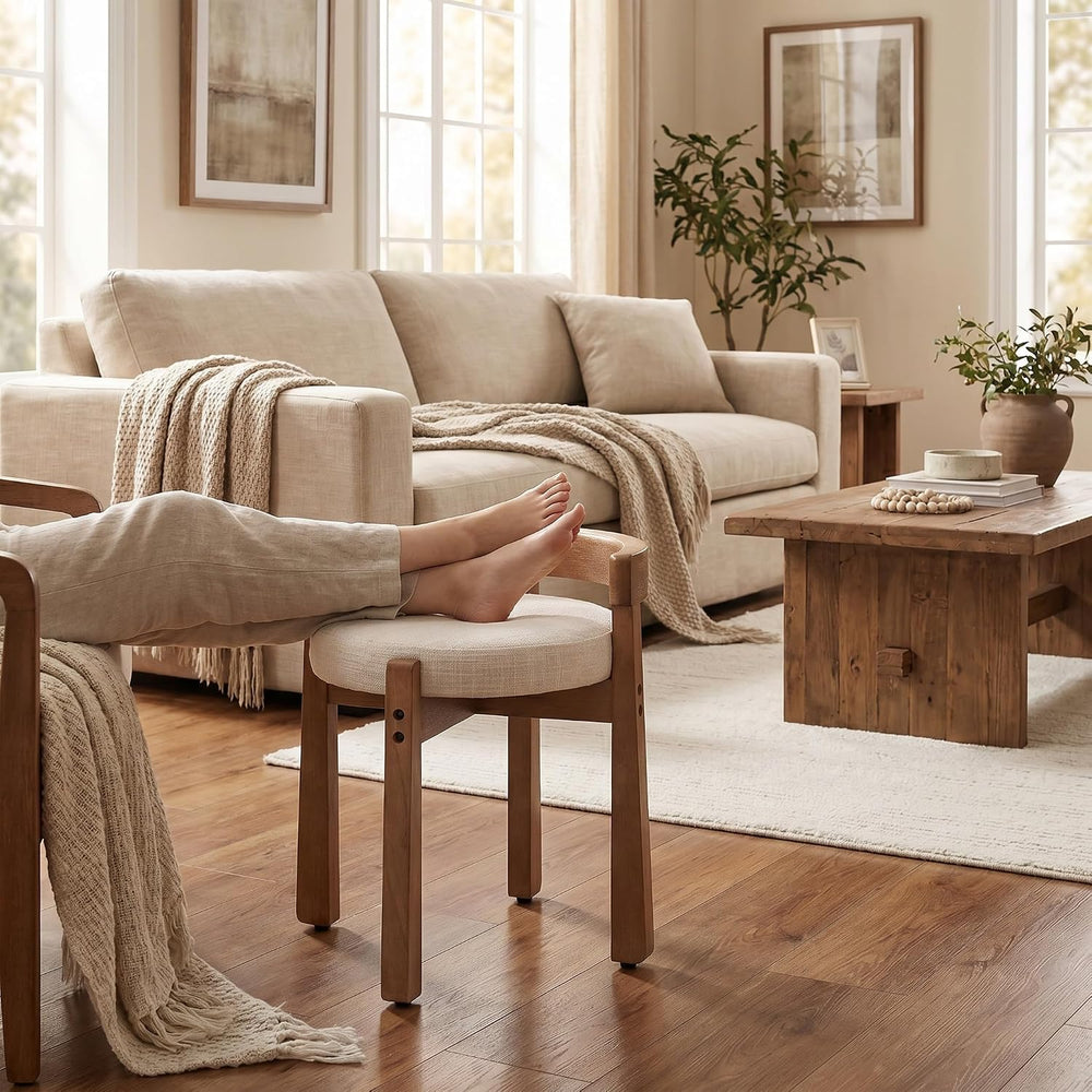 DUOMAY Multi-Use Linen Makeup Ottoman, Beige