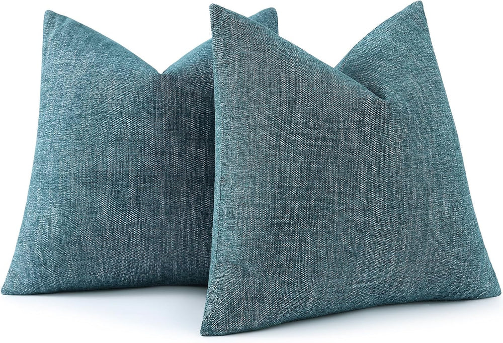 decorUhome Fall Teal Chenille Throw Pillow Covers 24x24 Set of 2