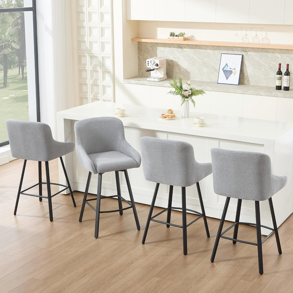 Swivel Bar Stools Set of 4, 26" Counter Height Barstools Light Grey