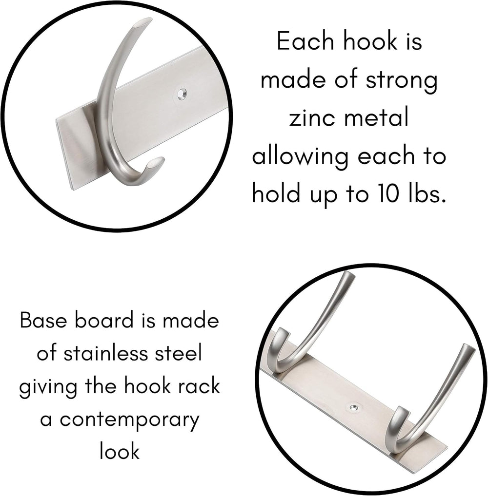 BIRDROCK HOME Premium 5-Hook Stainless Steel Coat and Hat Rack for Wall - Set...