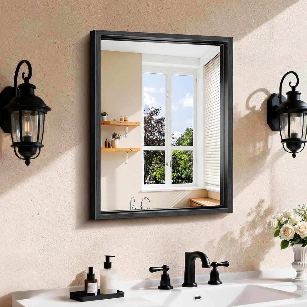 CIRCUMI 18"x24" Brushed Black Bathroom Mirror, Rectangular Vanity M...