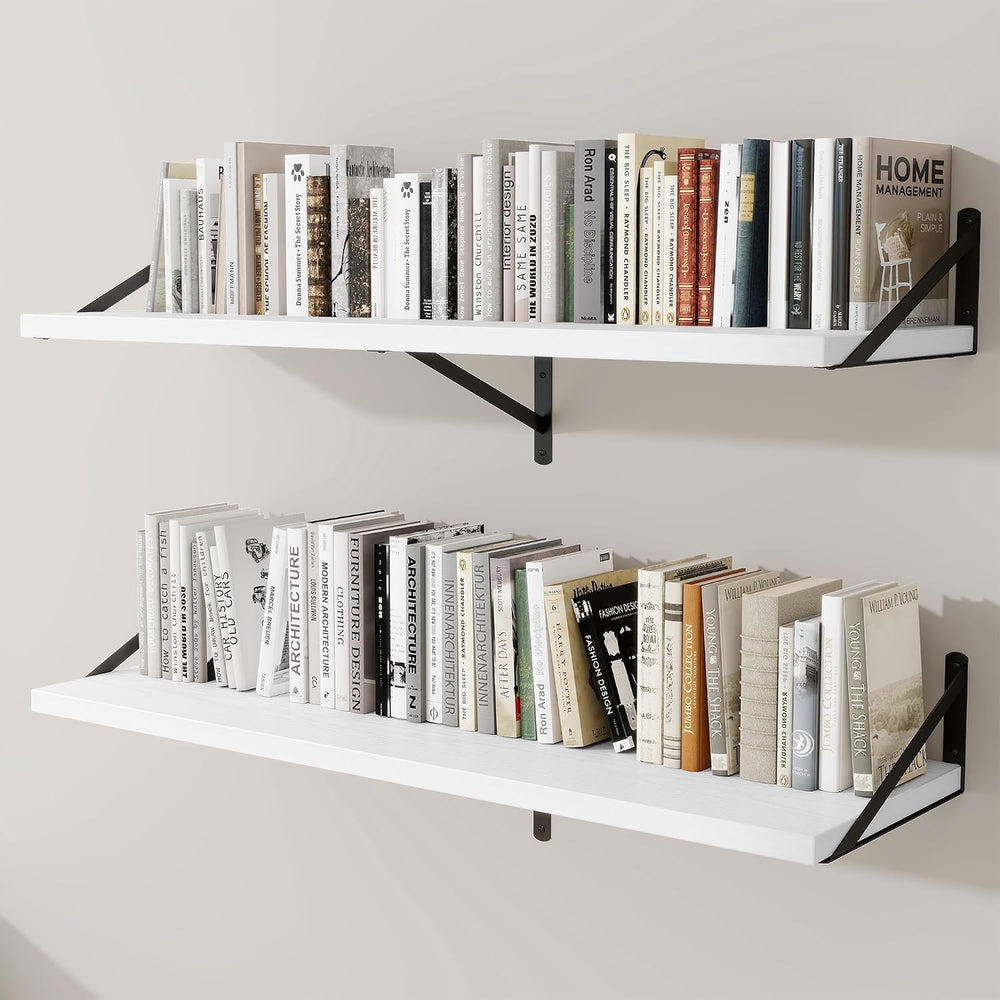 12" Deep Wall Shelves with Metal Brackets, 48" Wide, White Finish, ...