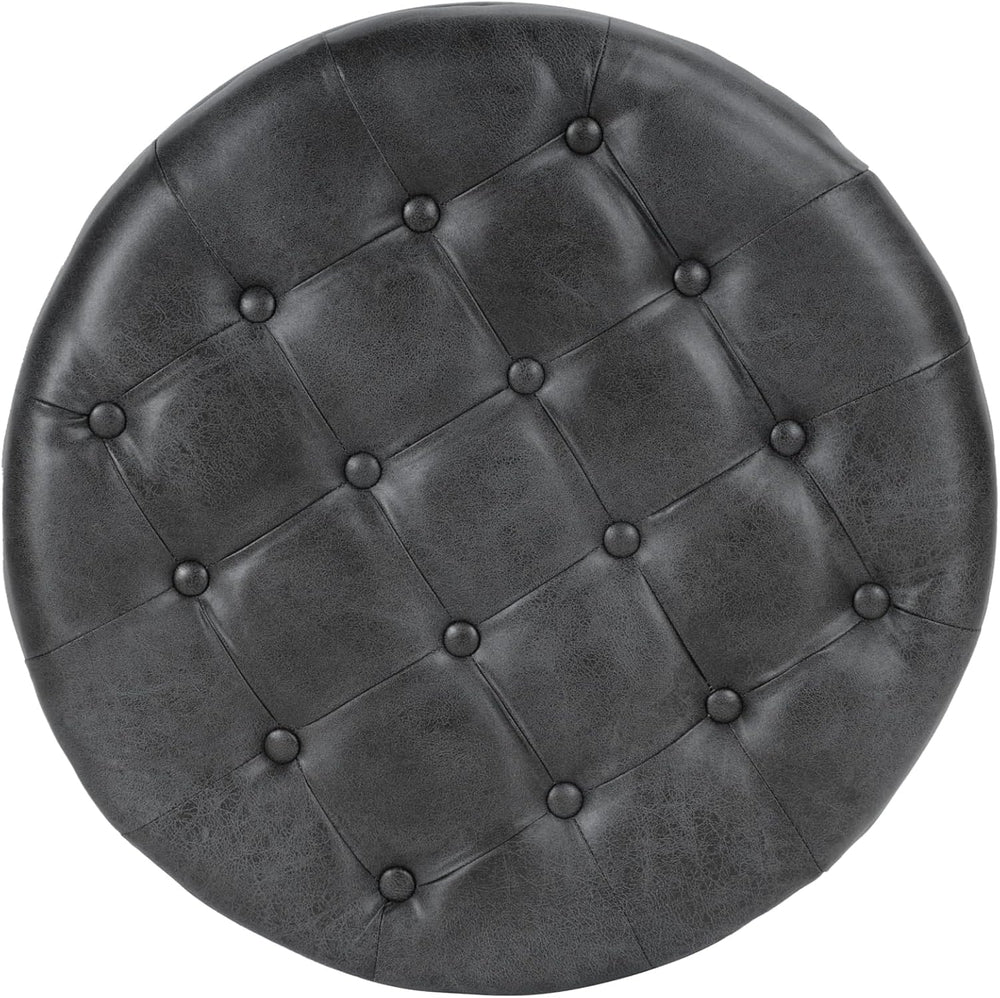 HomePop 25" Button Tufted Round Storage Ottoman - Gray Faux Leather