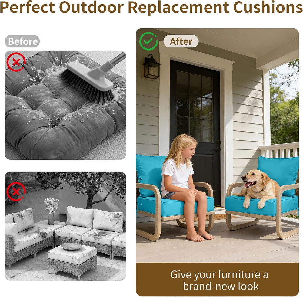 24x28 Outdoor Chair Cushions Set of 4, Waterproof Deep Seat Cushions for Pati...