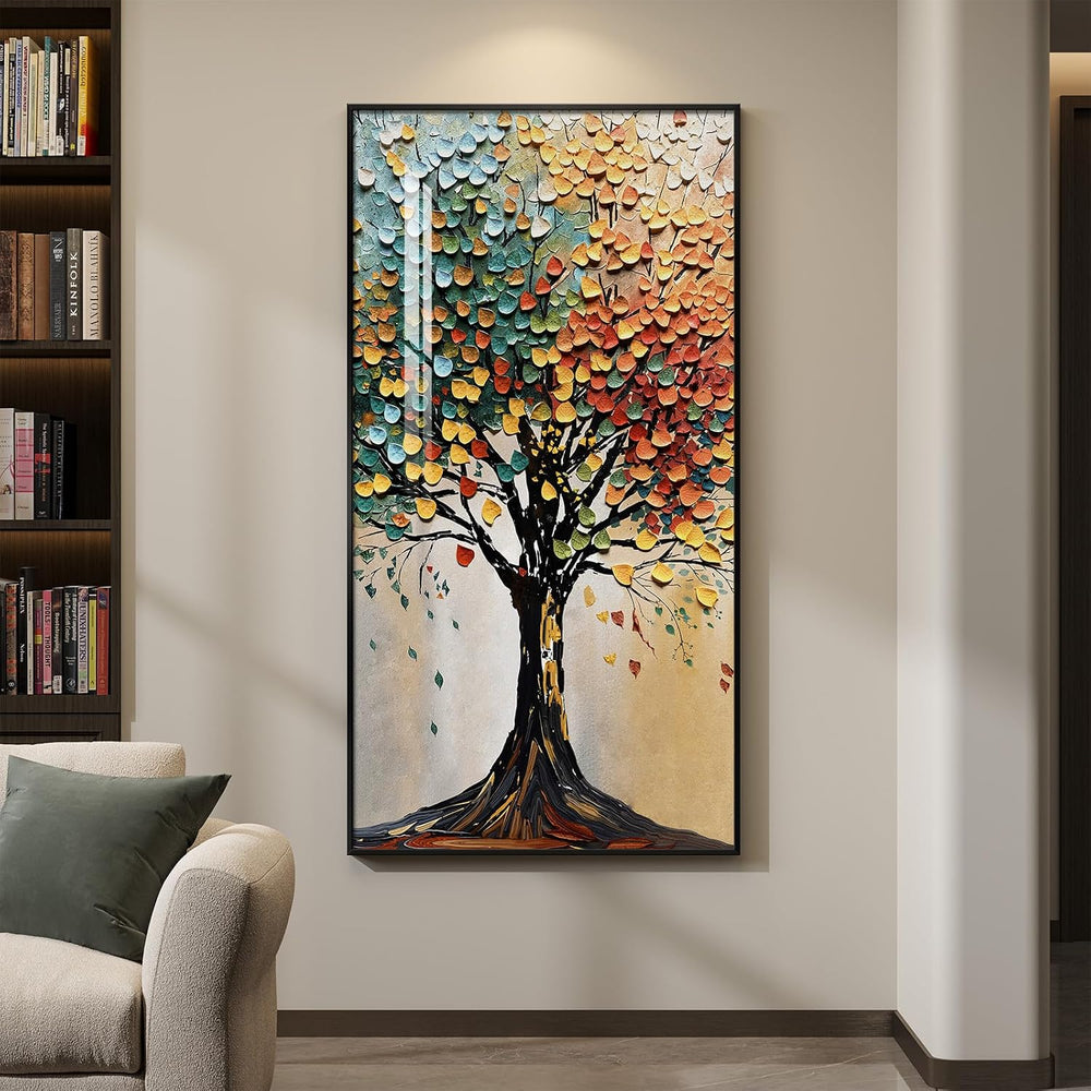 Large Framed Vertical Tree of Life Wall Art for Living Room, 30x60 In