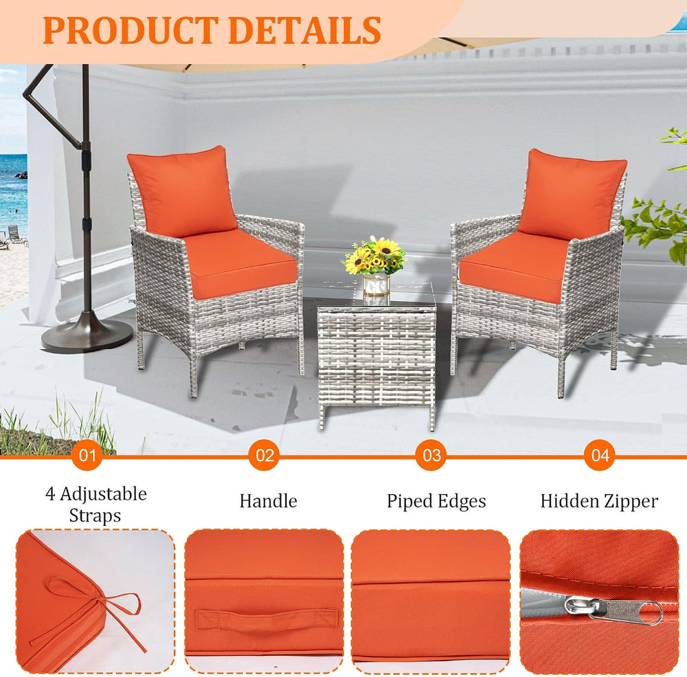 Outdoor Chair Cushions with Back, 22x24x4in, Orange, 2 Set