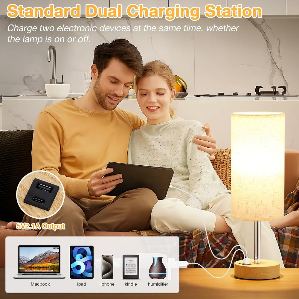 Dicoool Bedside Table Lamp Set of 2-3-Way Dimmable Touch Lamp, USB A+C