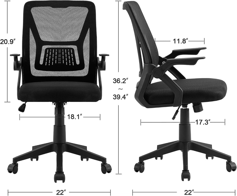 VECELO Mid-Back Swivel Ergonomic Office Chair with Adjustable Arms, Mesh Lumb...