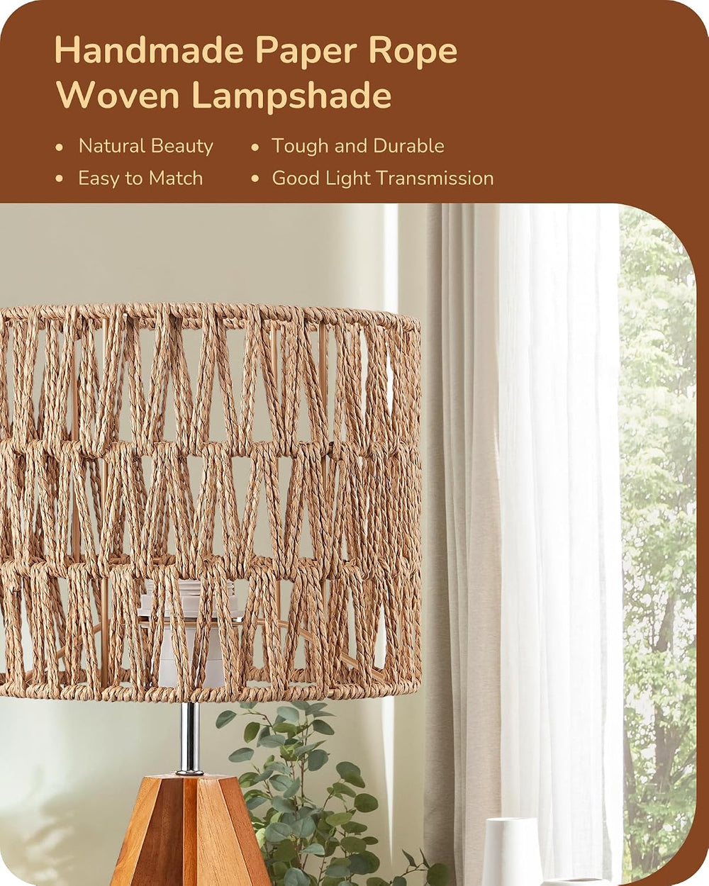 EDISHINE Rattan Small Table Lamp, Boho Nightstand Lamp, 14.2", E26 Base