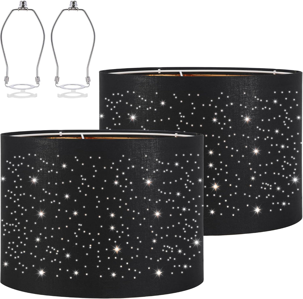 Lamp Shades Set of 2, 13" Drum Shade with Spider Fitter&Harp Holders