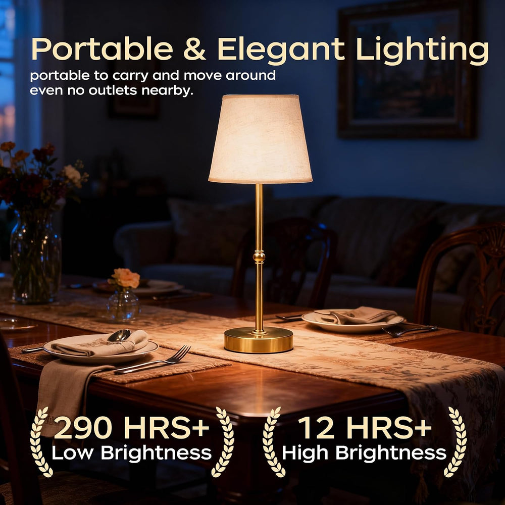 Cordless Rechargeable Table Lamp, 6000mAh USB-C Touch Dimming Gold 2 Pcs