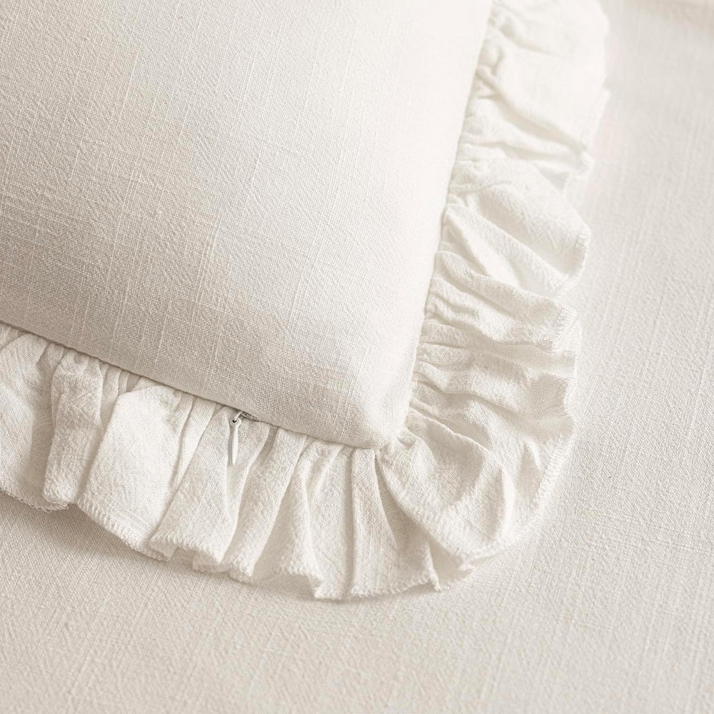 Foindtower Linen Fringe Ruffle Throw Decorative Pillow Covers 22×22 White