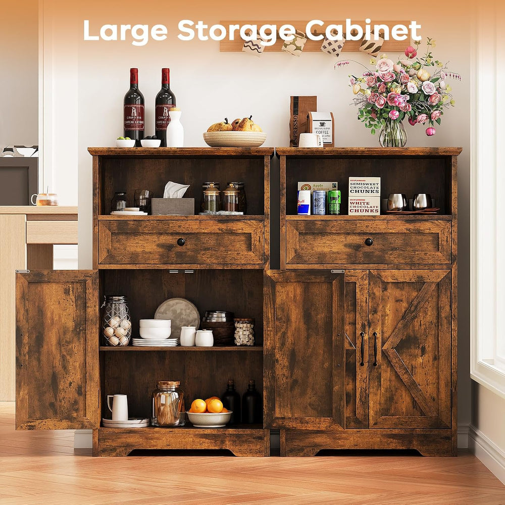 Floor Cabinet, Farmhouse Storage Cabinet with Barn Doors and Drawers