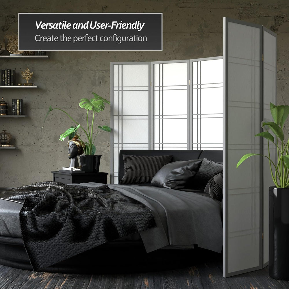 Red Lantern 6 ft. Tall Double Cross Shoji Screen - Grey - 3 Panels