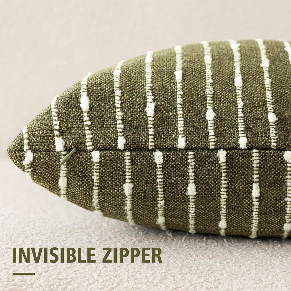 Foindtower Decorative Striped Boucle Throw Pillow Covers 22x22 Olive Green