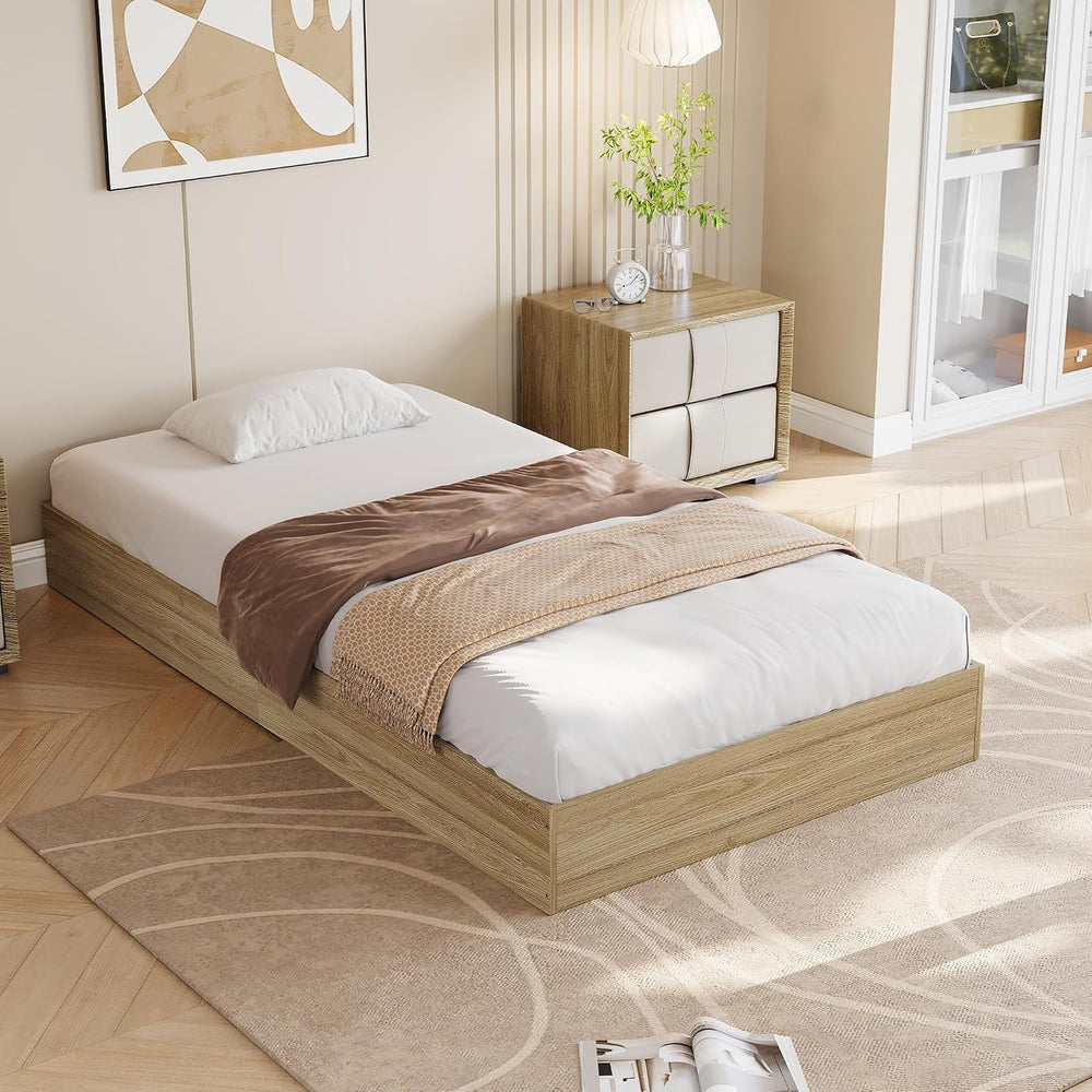 Twin XL Bed Frame, Wood Platform Bed with Sturdy Wooden Slats